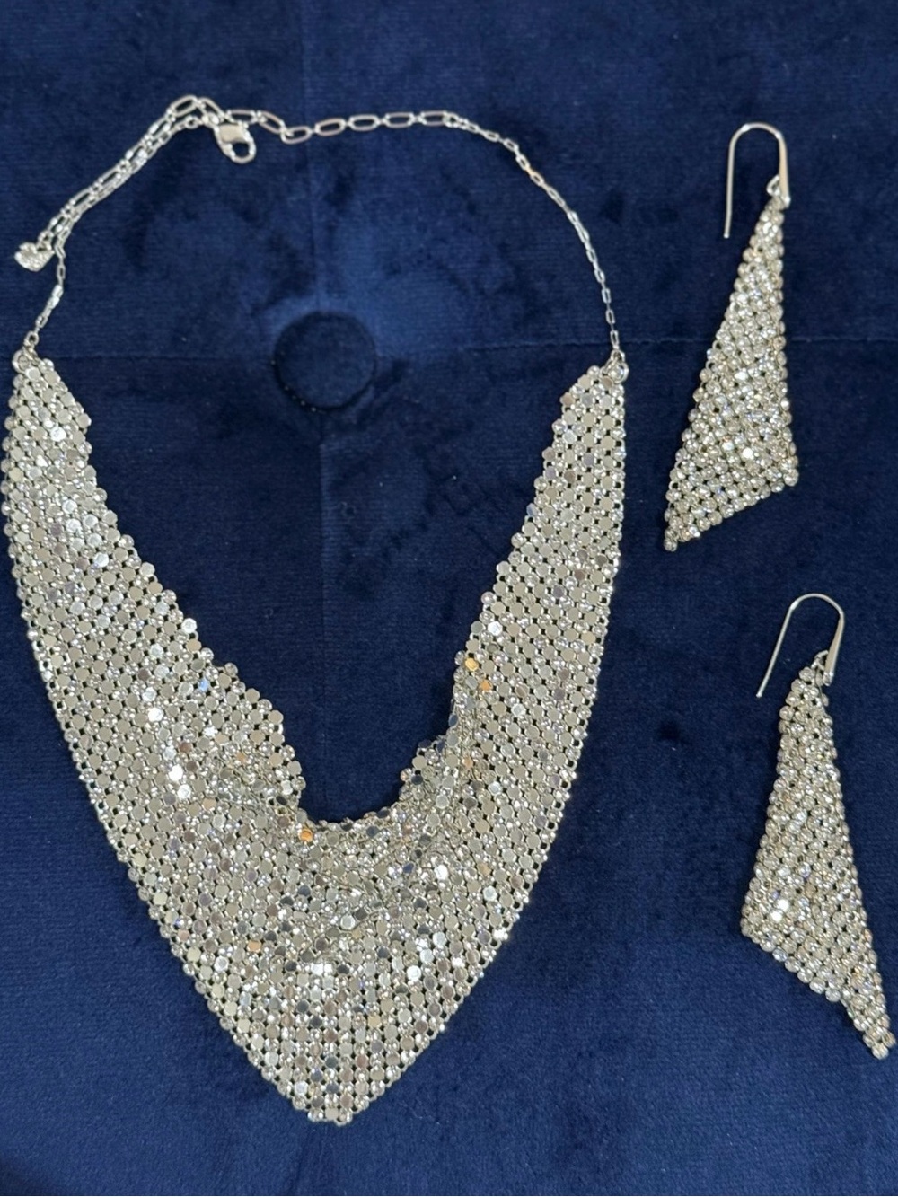 Swarovski Silver Crystal Mesh V-Front Necklace with Matching Drop Earrings